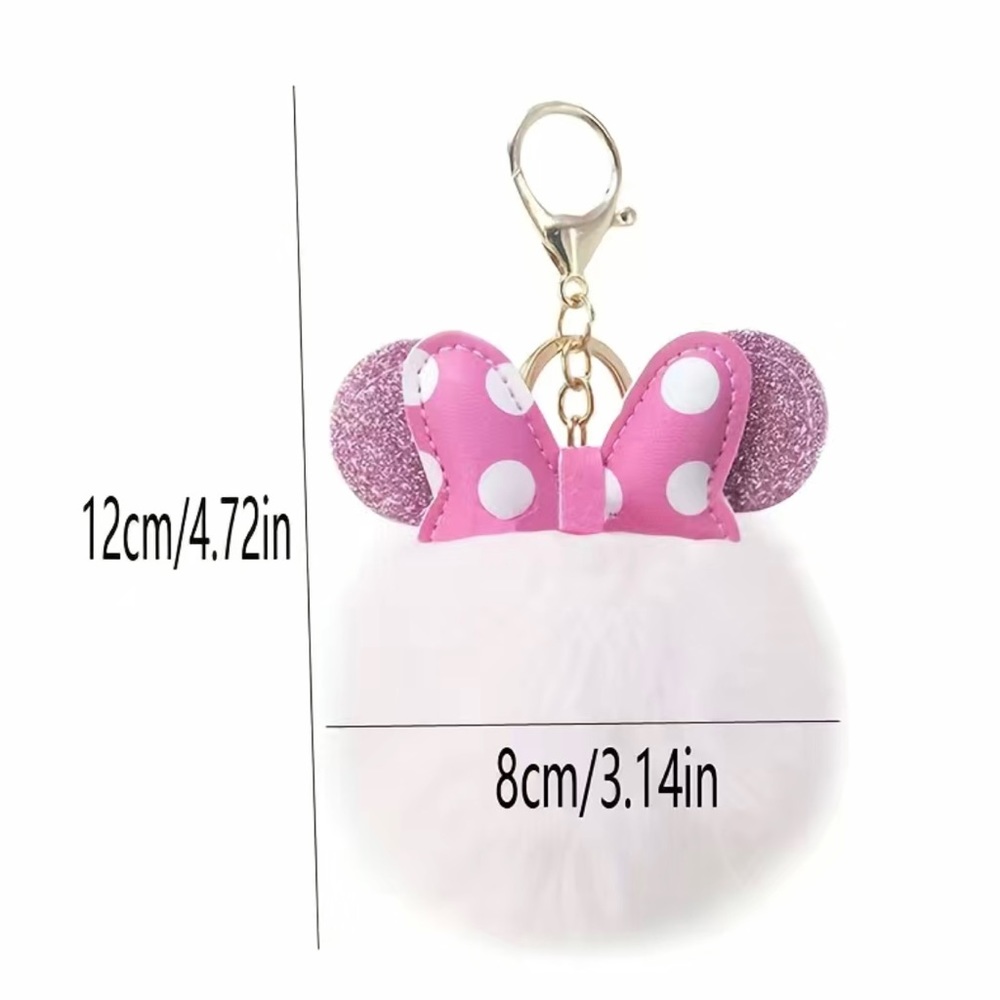 Brand New Minnie Mouse Fur Ball Keyring Charm for Handbags, Backpacks & Purses - Picture 2 of 3